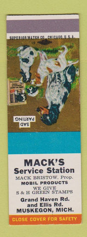 Matchbook Cover - Mack's Service Mobil oil gas Muskegon MI SAMPLE