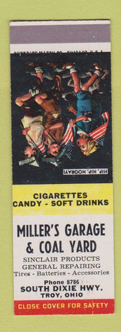 Matchbook Cover - Miller's Garage Coal Sinclair oil gas Troy OH SAMPLE