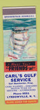 Matchbook Cover - Carl's Gulf oil gas Lydowville NY SAMPLE