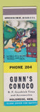 Matchbook Cover - Gunn's Conoco oil gas Holdrege NE SAMPLE