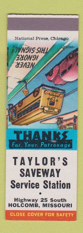 Matchbook Cover - Taylor's Saveway oil gas Holcomb MO SAMPLE