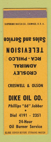 Matchbook Cover - Dike oil gas Phillips 66 RCA Philco TV SAMPLE
