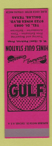 Matchbook Cover - Gulf oil gas Hines Dallas TX SAMPLE