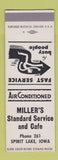 Matchbook Cover - Miller's Standard oil gas Cafe Spirit Lake IA SAMPLE
