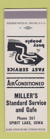 Matchbook Cover - Miller's Standard oil gas Cafe Spirit Lake IA SAMPLE