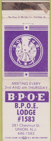 Matchbook Cover - Elks Lodge Union NJ WEAr