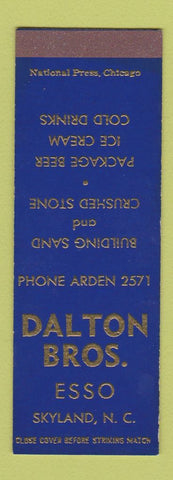 Matchbook Cover - Dalton Bros Esso oil gas Skyland NC SAMPLE