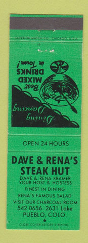 Matchbook Cover - Dave & Rena's Steak House Pueblo Colorado