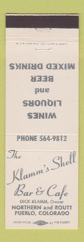 Matchbook Cover - Klamm's Shell Bar Cafe Pueblo Colorado WHITE