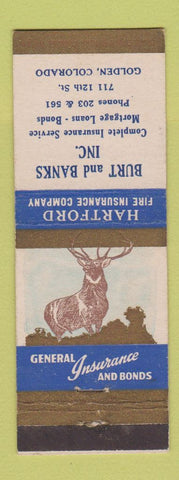 Matchbook Cover - Hartford Insurance Burt and Banks Golden Colorado