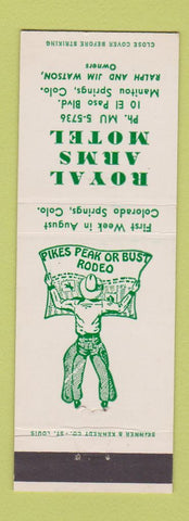 Matchbook Cover - Royal Arms Motel Manitou Springs Colorado Pikes Peak Rodeo