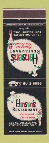 Matchbook Cover - Hansen's Restaurant Fort Collins Colorado girlie
