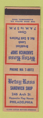 Matchbook Cover - Betsy Ross Sandwich Shop Philadelphia PA