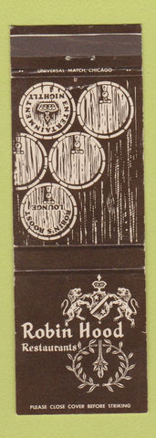 Matchbook Cover - Robin Hood Restaurant Chicago Mattoon IL Duluth MN