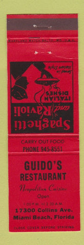 Matchbook Cover - Guido's Restaurant Italian Miami Beach FL