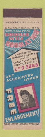 Matchbook Cover - Hollywood Film Studios Enlargements girlie