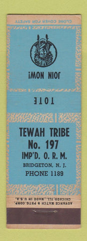 Matchbook Cover - Tewah Tridge Club Bridgeton NJ ADVANCE