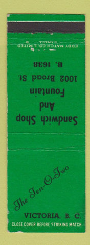Matchbook Cover - The Ten One Two Sandwich Shop Victoria BC