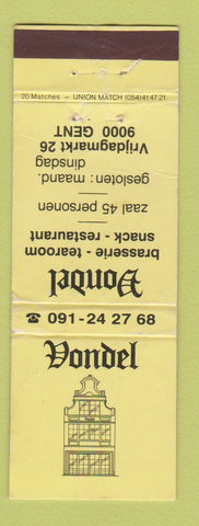 Matchbook Cover - Vondel Brasserie Vrijagmarkt Ghent Belgium WEAR
