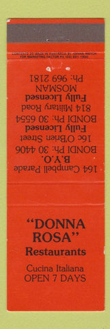 Matchbook Cover - Donna Rosa Restaurants Italian Mosman Australia