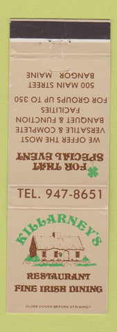 Matchbook Cover - Killarney's Restaurant Irish Bangor ME