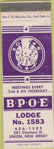 Matchbook Cover - Elks Lodge Union NJ WEAr