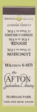 Matchbook Cover - Afton Restaurant Florham Park NJ