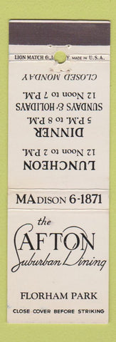 Matchbook Cover - Afton Restaurant Florham Park NJ