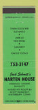 Matchbook Cover - Jack Schmitt's Harten House Waterbury CT
