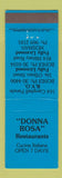 Matchbook Cover - Donna Rosa Restaurants Italian Mosman Australia