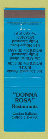 Matchbook Cover - Donna Rosa Restaurants Italian Mosman Australia