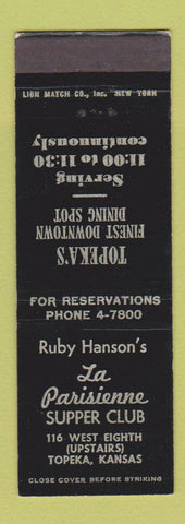 Matchbook Cover - Ruby Hanson's La Parisienne Super Club Topeka KS