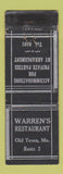 Matchbook Cover - Warren's Restaurant Old Town ME WEAR