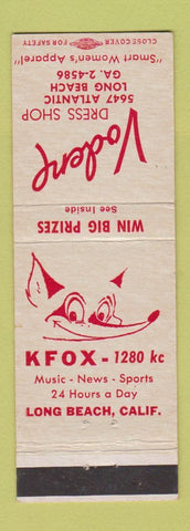 Matchbook Cover - Vodene Dress Shop KFOX Radio Long Beach CA