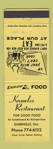 Matchbook Cover - Knowles Restaurant Dunnville ON