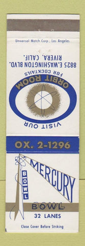 Matchbook Cover - Mercury Bowling Lanes Riviera CA Orbit Room