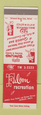 Matchbook Cover - Falcon Recreation Bowling Detroit MI girlie