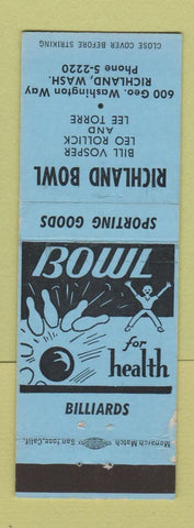 Matchbook Cover - Richland Bowling billiards Richland WA WEAR