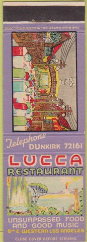 Matchbook Cover - Lucca Restaurant Western Los Angeles CA