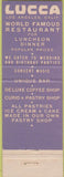 Matchbook Cover - Lucca Restaurant Western Los Angeles CA