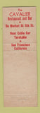 Matchbook Cover - Cavalier Restaurant Cocktail Bar San Francisco CA