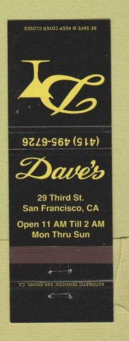 Matchbook Cover - Dave's San Francisco CA