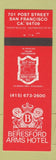 Matchbook Cover - Beresford Arms Hotel San Francisco CA White Horse