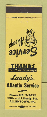 Matchbook Cover - Laudy's Atlantic oil gas Allentown PA