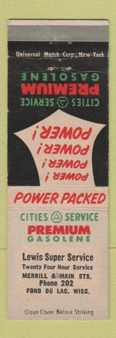 Matchbook Cover - Cities oil gas Lewis Fond Du Lac WI