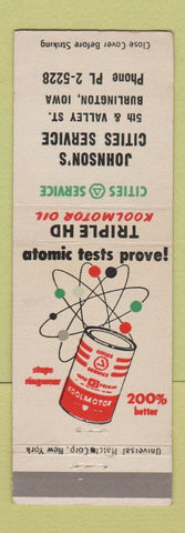 Matchbook Cover - Cities oil gas Johnson's Burlington IA