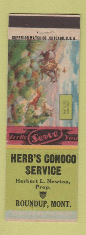 Matchbook Cover - Herb's Conoco oil gas Roundup MT