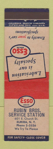 Matchbook Cover - Esso oil gas Rubin Bros Elmira NY