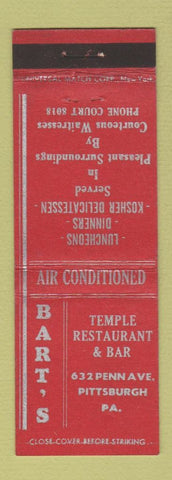 Matchbook Cover - Bart's Temple Restaurant Pittsburgh PA