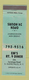 Matchbook Cover - Em's Route 9 Diner South Glens Falls NY WEAR